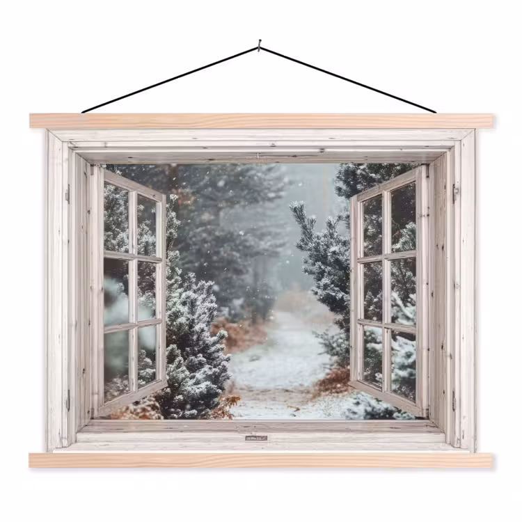 Schoolplaat - Bos - Winter - Bomen - Natuur - Pad - Doorkijk - Wit — 1