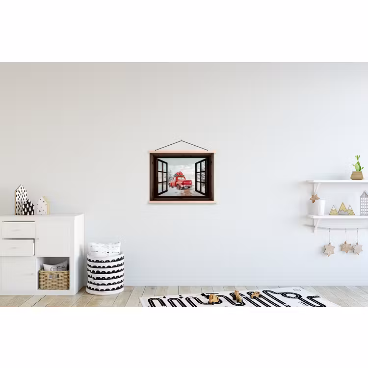 Schoolplaat - Doorkijk - Auto - Rood - Cadeaus - Winterlandschap - Kerst — 3