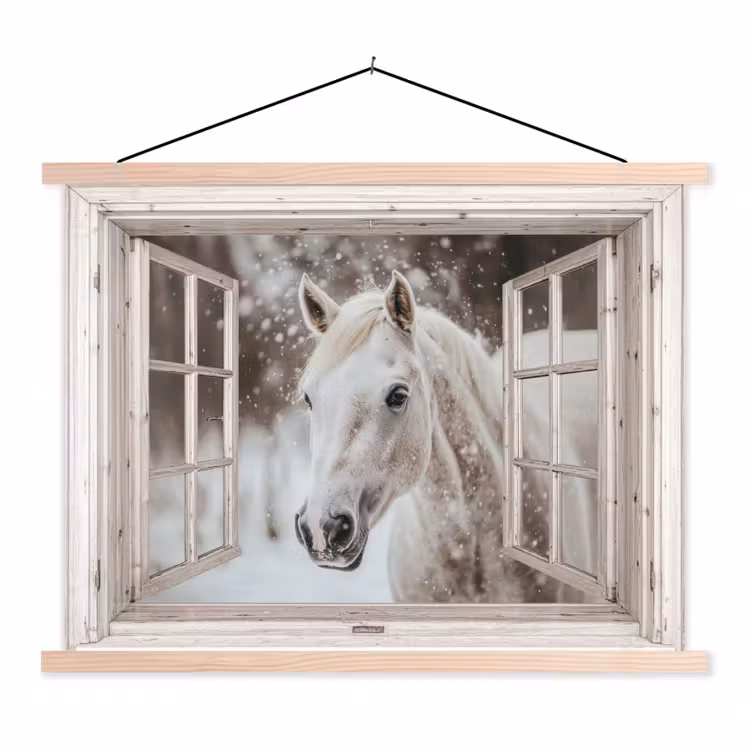 Schoolplaat - Paard - Wit - Winter - Sneeuw - Doorkijk - Dieren — 1
