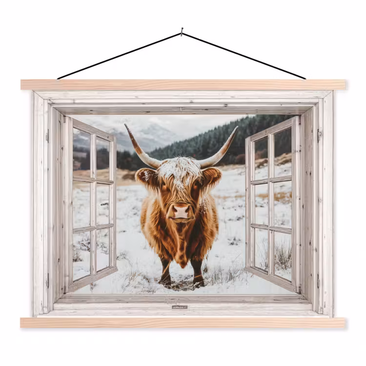 Schoolplaat - Schotse Hooglander - Winterlandschap - Landelijk - Bergen - Doorkijk — 1