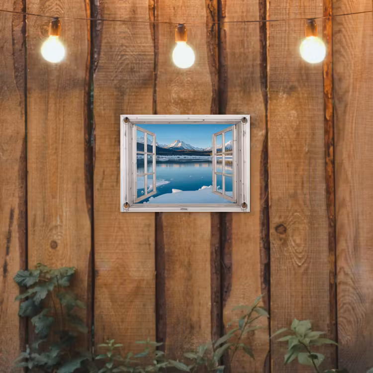 Tuinposter - Landschap - Winter - Meer - Bergen - Uitzicht - Doorkijk - Licht — 2