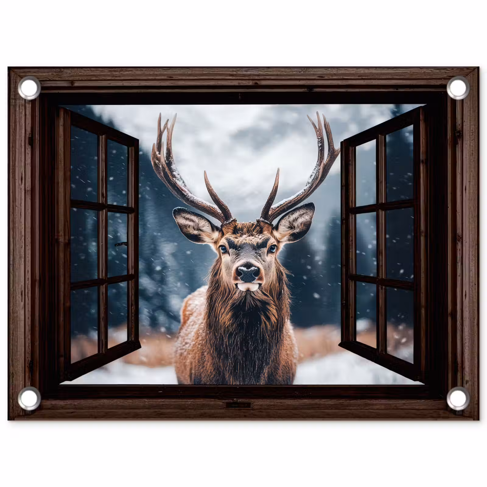 Tuinposter - Doorkijk - Hert - Dieren - Landschap - Winter - Sneeuw - Landelijk — 1