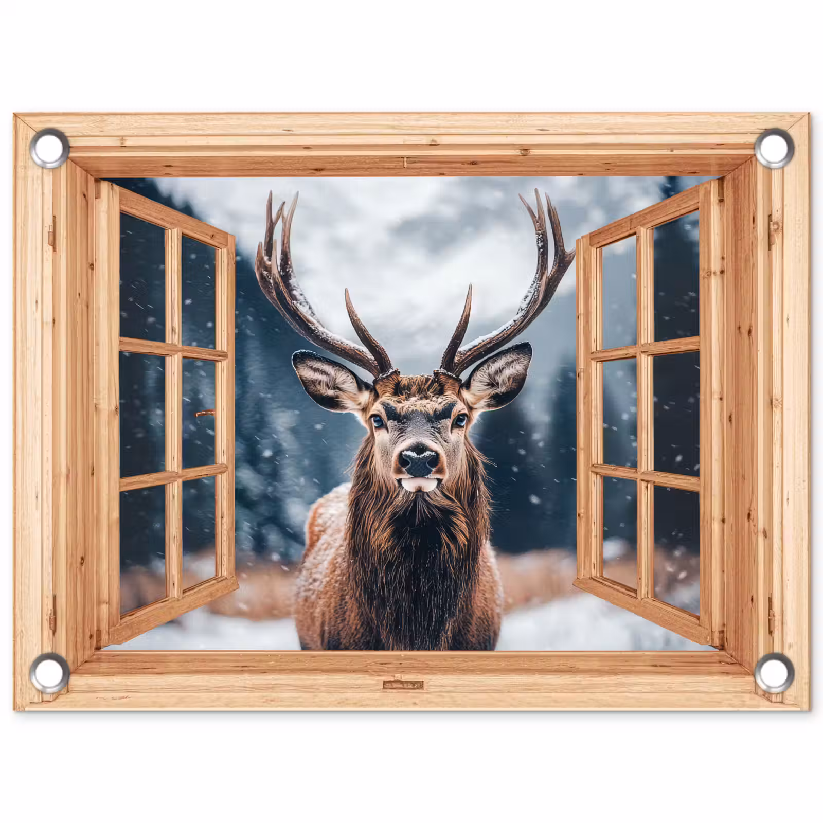 Tuinposter - Doorkijk - Hert - Dieren - Winterlandschap - Sneeuw — 1