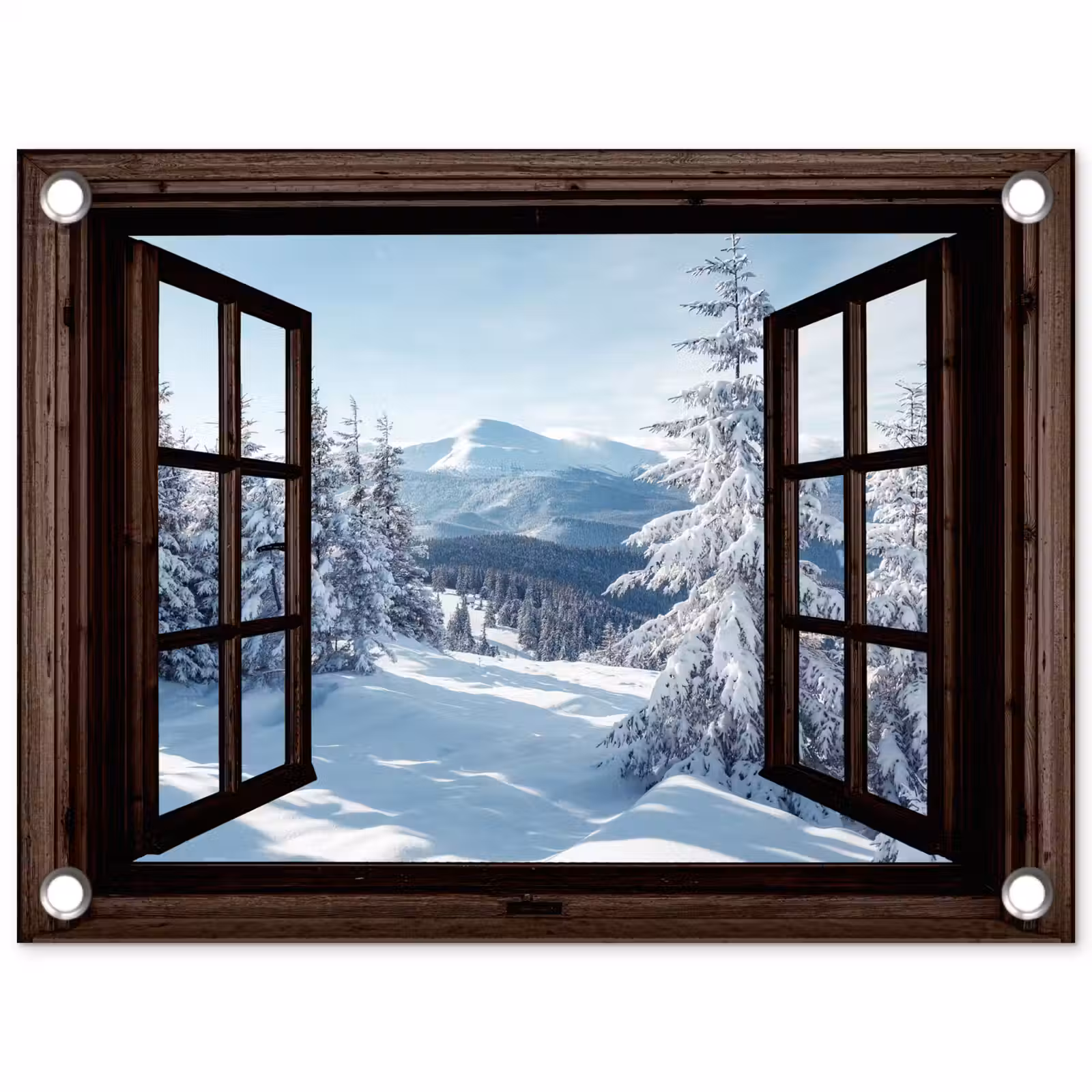 Tuinposter - Winter - Landschap - Natuur - Berg - Bomen - Doorkijk - Uitzicht — 1