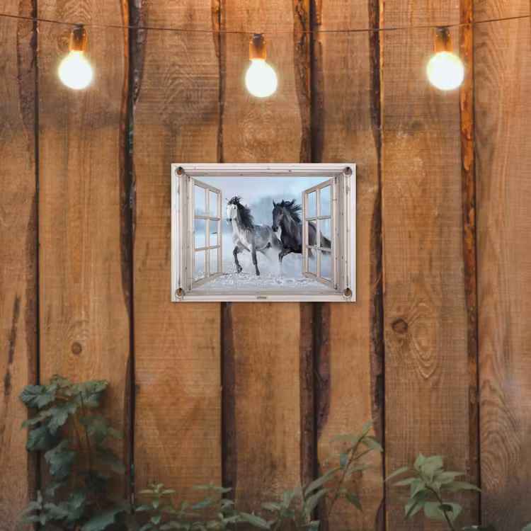 Tuinposter - Doorkijk - Paarden - Winter - Dieren - Natuur - Wit — 2