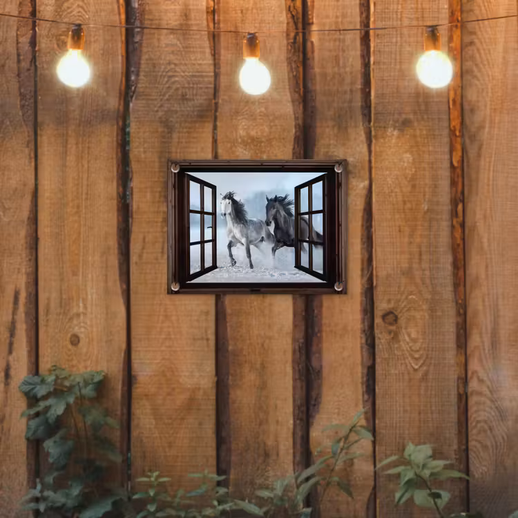 Tuinposter - Paarden - Winter - Dieren - Natuur - Doorkijk — 2