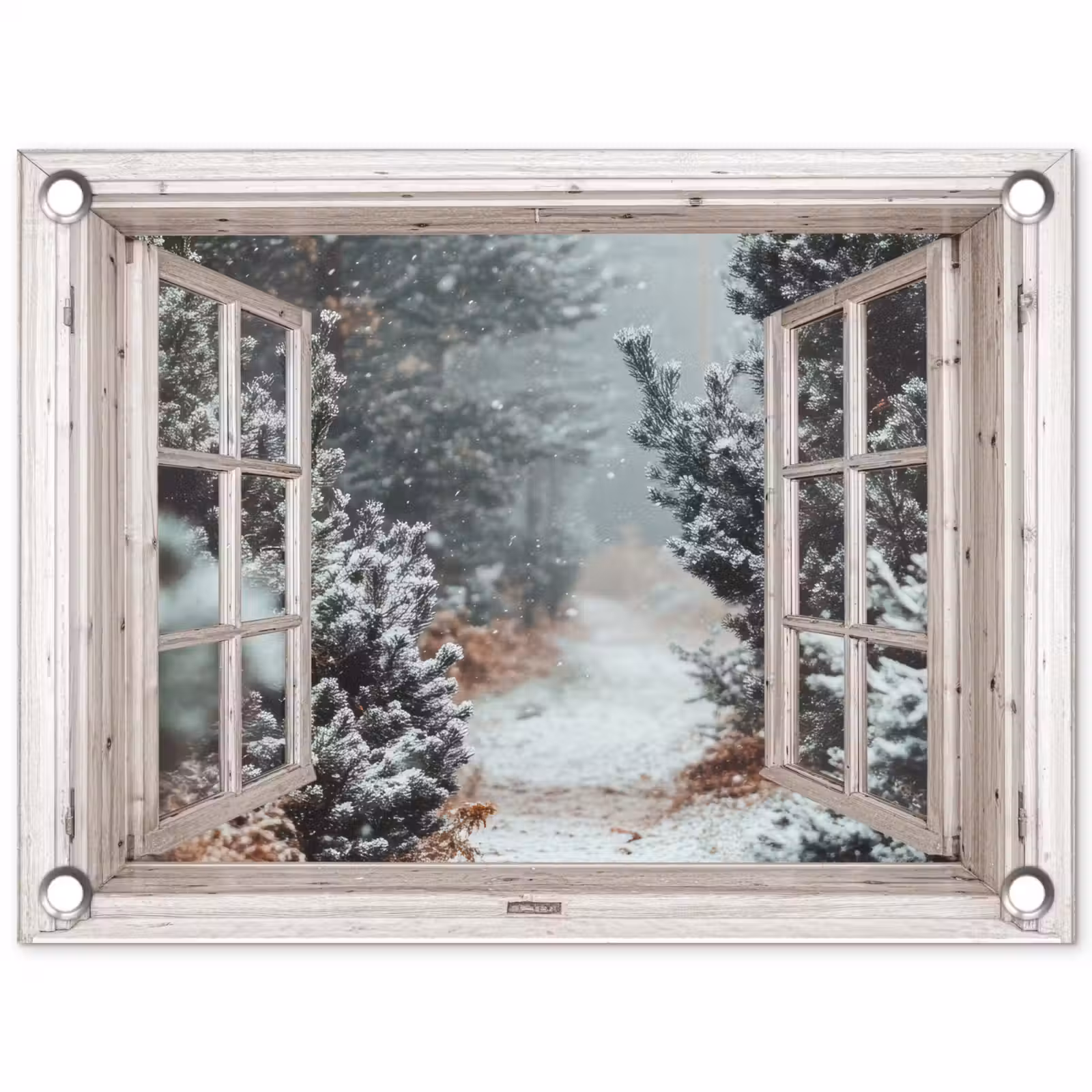 Tuinposter - Bos - Winter - Bomen - Natuur - Pad - Doorkijk - Wit — 1