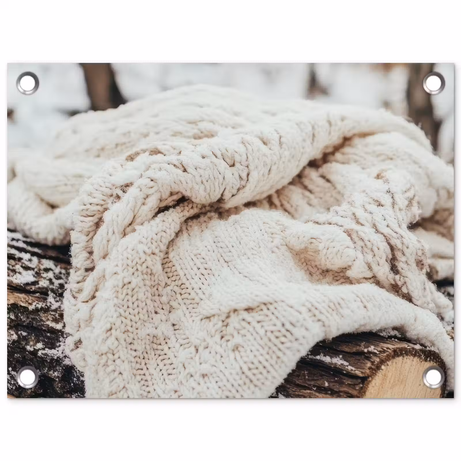 Tuinposter - Deken - Wit - Boomstronk - Winter - Sneeuw — 1