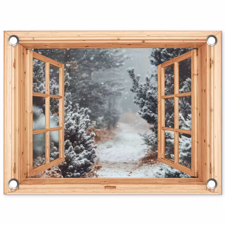 Tuinposter - Bos - Winter - Bomen - Natuur - Pad - Doorkijk — 1