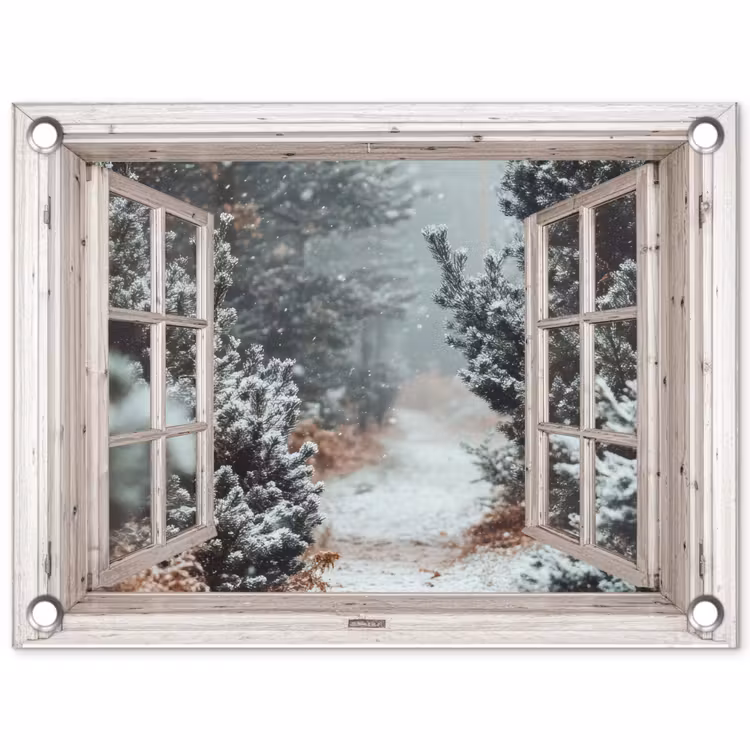 Tuinposter - Bos - Winter - Bomen - Natuur - Pad - Doorkijk - Wit — 1