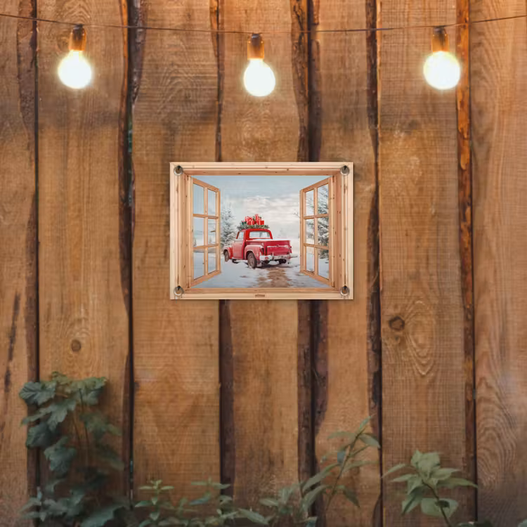 Tuinposter - Doorkijk - Auto - Kerst - Cadeaus - Winter - Landschap — 2