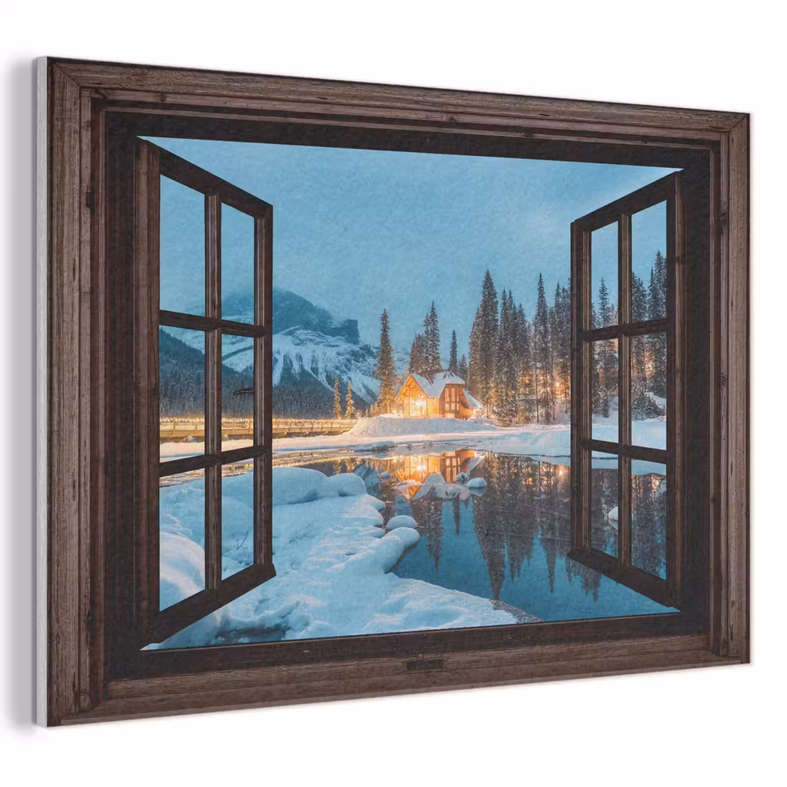 Akoestisch schilderij - Doorkijk - Winter - Landschap - Natuur - Huis - Bergen — 1
