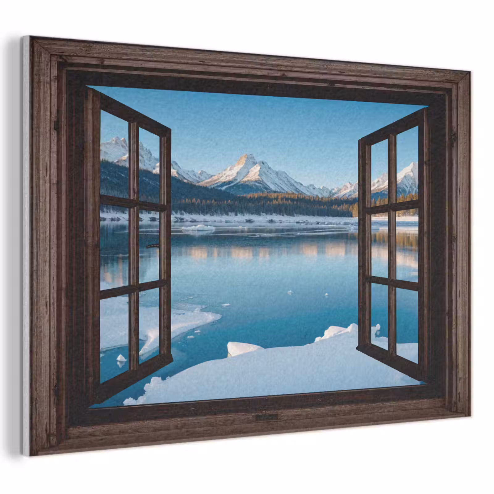 Akoestisch schilderij - Doorkijk - Winterlandschap - Meer - Bergen - Uitzicht — 1