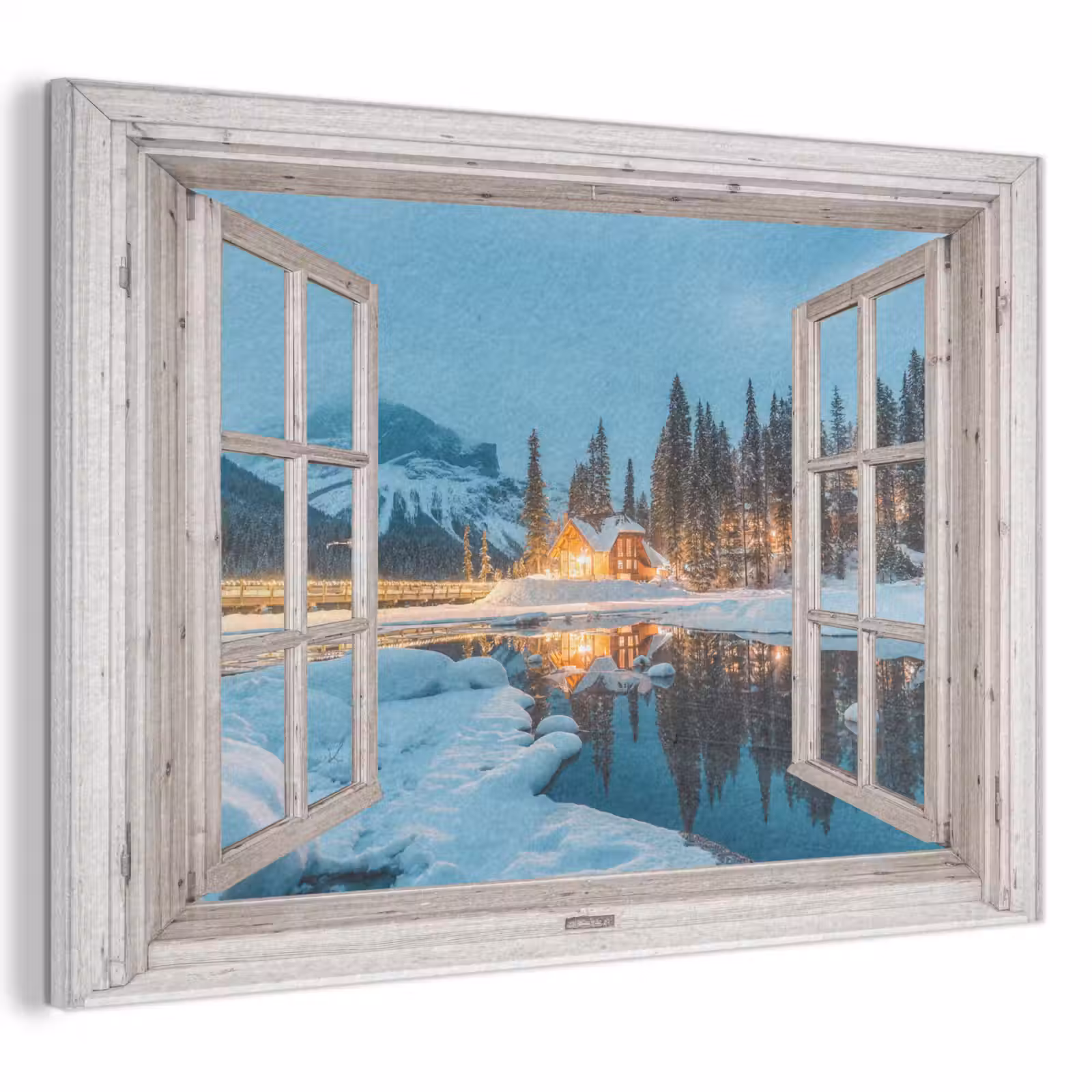 Akoestisch schilderij - Doorkijk - Winterlandschap - Natuur - Huis - Bergen — 1