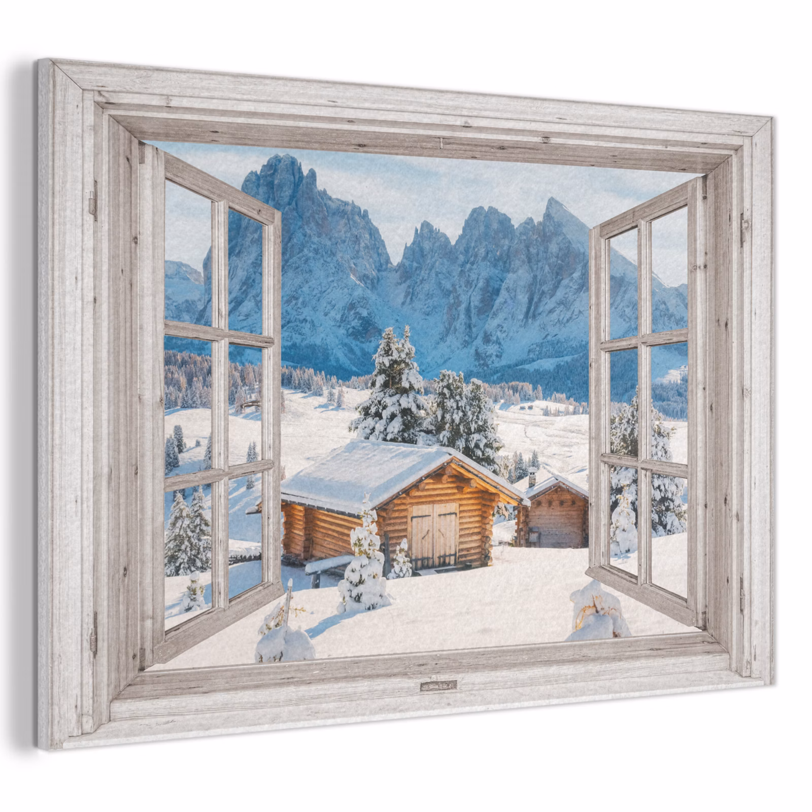 Akoestisch schilderij - Winterlandschap - Huisje - Bergen - Uitzicht - Doorkijk - Natuur — 1