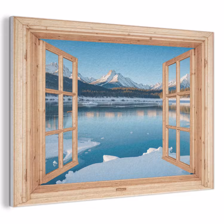 Akoestisch schilderij - Doorkijk - Landschap - Winter - Meer - Bergen - Uitzicht — 1