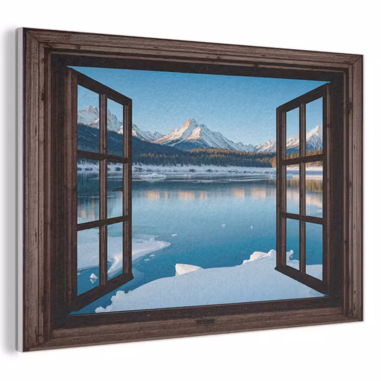 Akoestisch schilderij - Doorkijk - Winterlandschap - Meer - Bergen - Uitzicht — 1