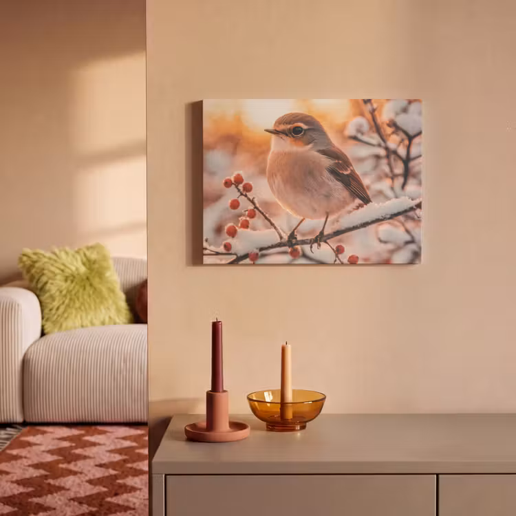 Akoestisch schilderij - Vogel - Tak - Winter - Dieren - Sneeuw — 2