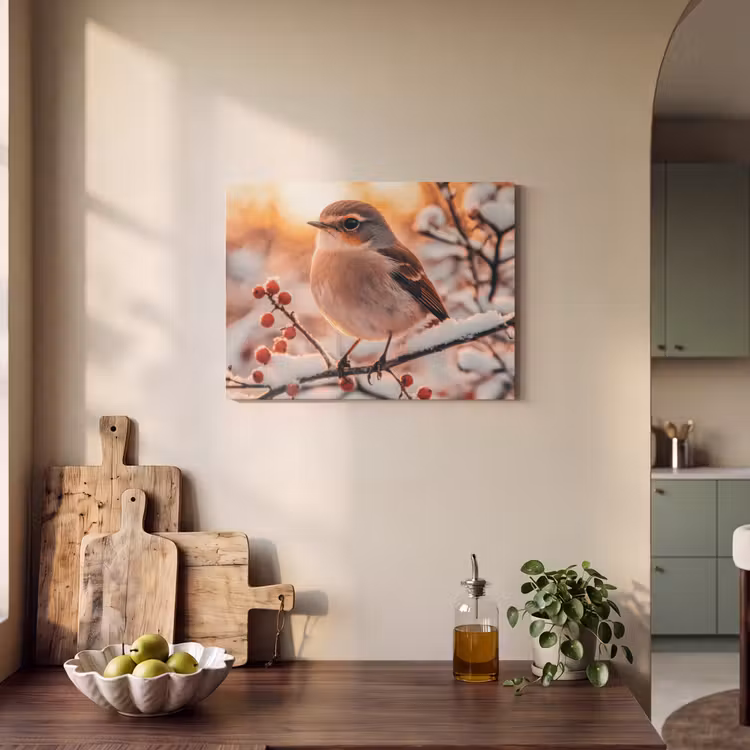 Akoestisch schilderij - Vogel - Tak - Winter - Dieren - Sneeuw — 3