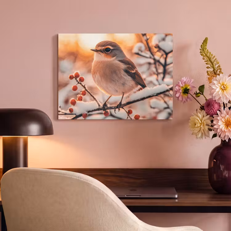 Akoestisch schilderij - Vogel - Tak - Winter - Dieren - Sneeuw — 4