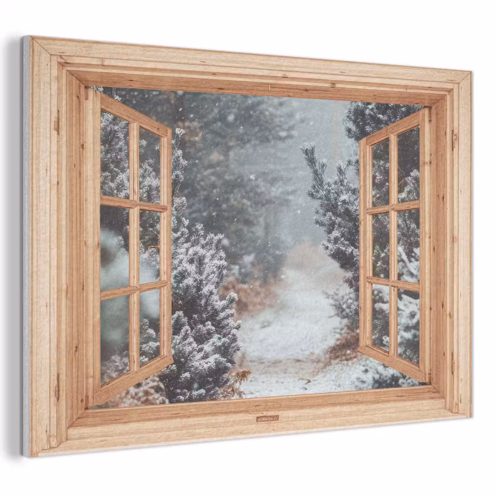Akoestisch schilderij - Bos - Winter - Bomen - Natuur - Pad - Doorkijk — 1