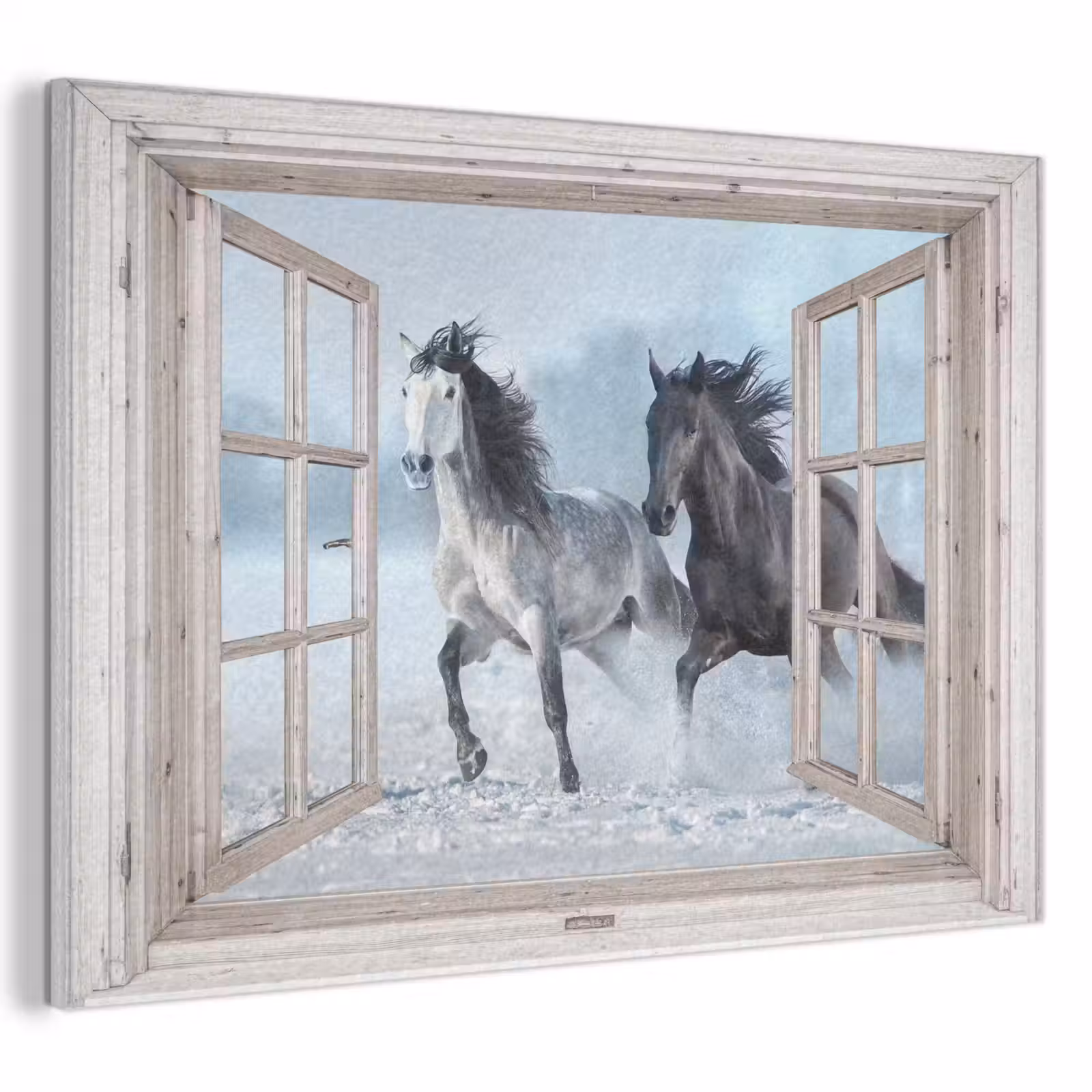 Akoestisch schilderij - Doorkijk - Paarden - Winter - Dieren - Natuur - Wit — 1