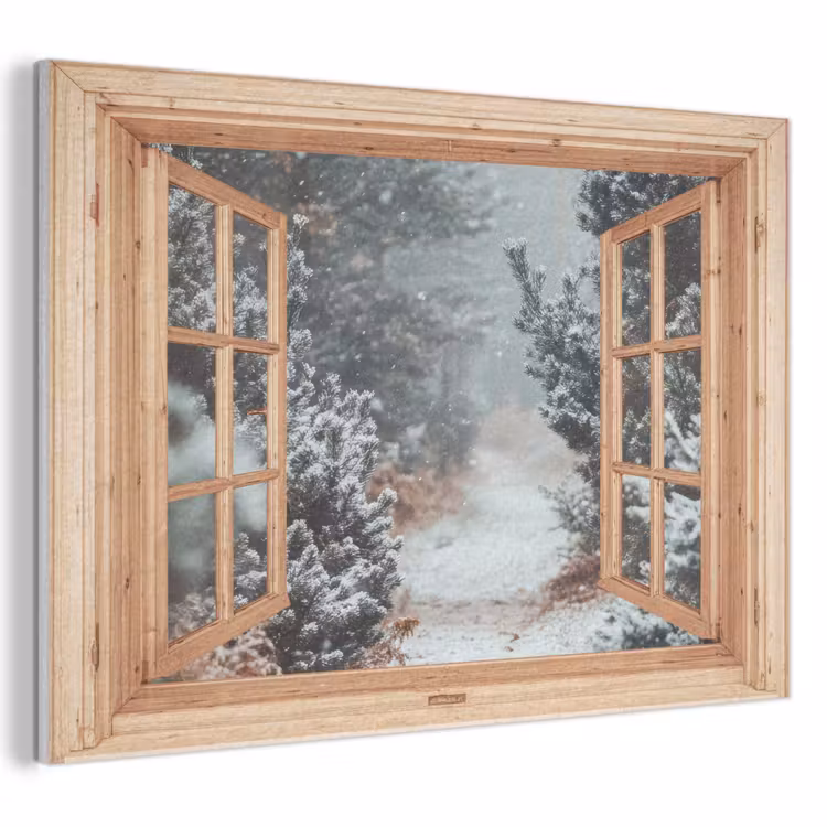 Akoestisch schilderij - Bos - Winter - Bomen - Natuur - Pad - Doorkijk — 1
