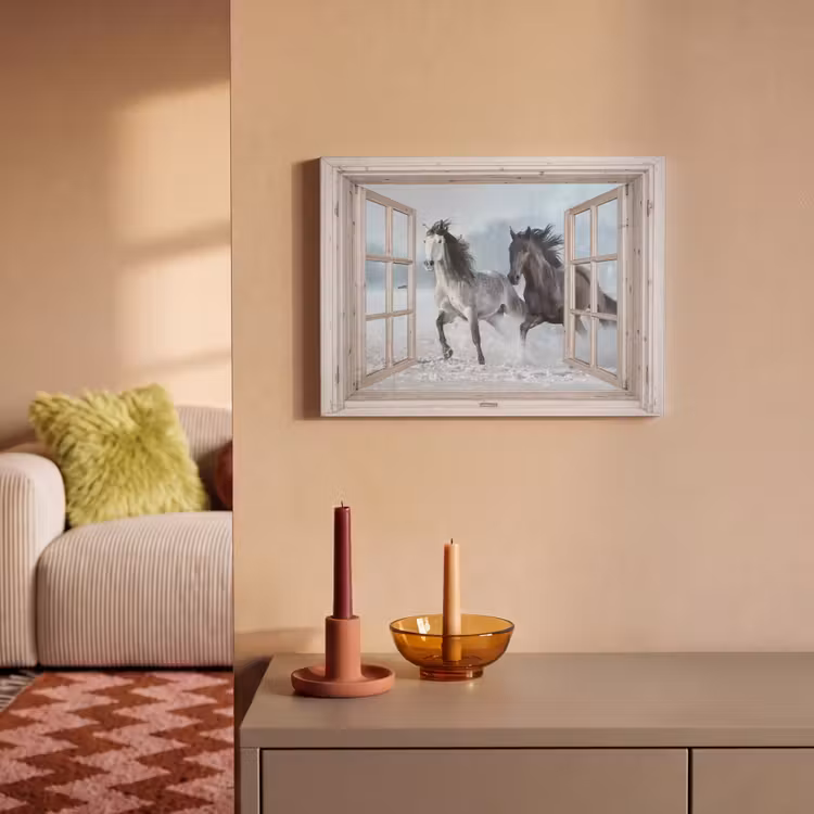 Akoestisch schilderij - Doorkijk - Paarden - Winter - Dieren - Natuur - Wit — 2