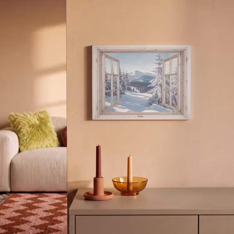 Akoestisch schilderij - Doorkijk - Winter - Landschap - Natuur - Berg - Bomen - Wit — 2
