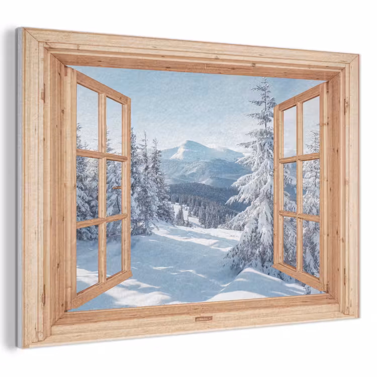 Akoestisch schilderij - Doorkijk - Winterlandschap - Natuur - Berg - Bomen - Hout — 1