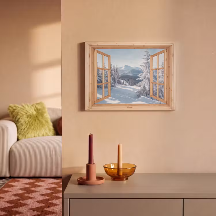 Akoestisch schilderij - Doorkijk - Winterlandschap - Natuur - Berg - Bomen - Hout — 2