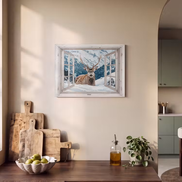 Akoestisch schilderij - Hert - Winterlandschap - Natuur - Dieren - Doorkijk - Bergen — 3