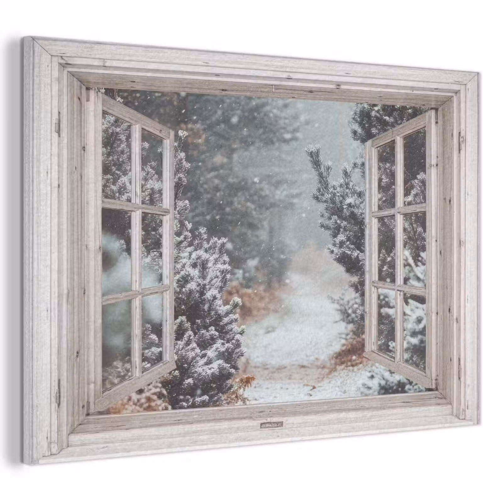 Akoestisch schilderij - Bos - Winter - Bomen - Natuur - Pad - Doorkijk - Wit — 1