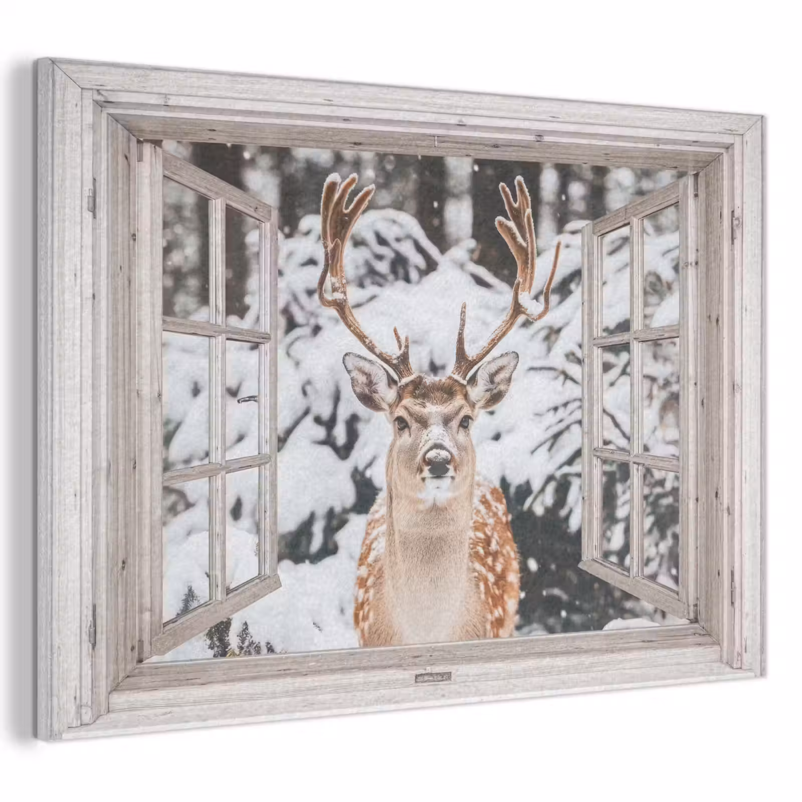 Akoestisch schilderij - Doorkijk - Hert - Sneeuw - Winter - Bos - Dieren - Natuur — 1