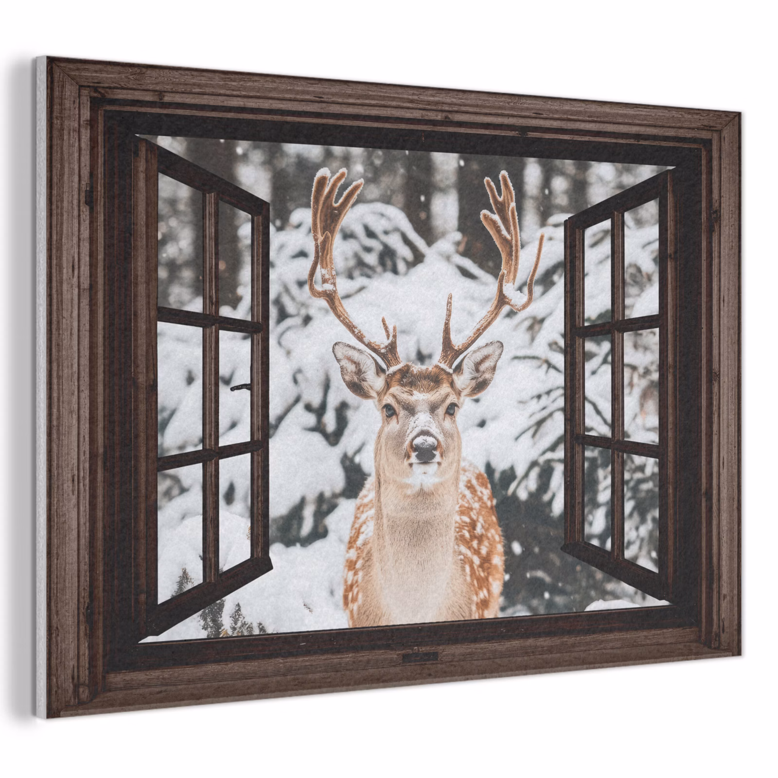 Akoestisch schilderij - Hert - Sneeuw - Winter - Bos - Dieren - Doorkijk — 1