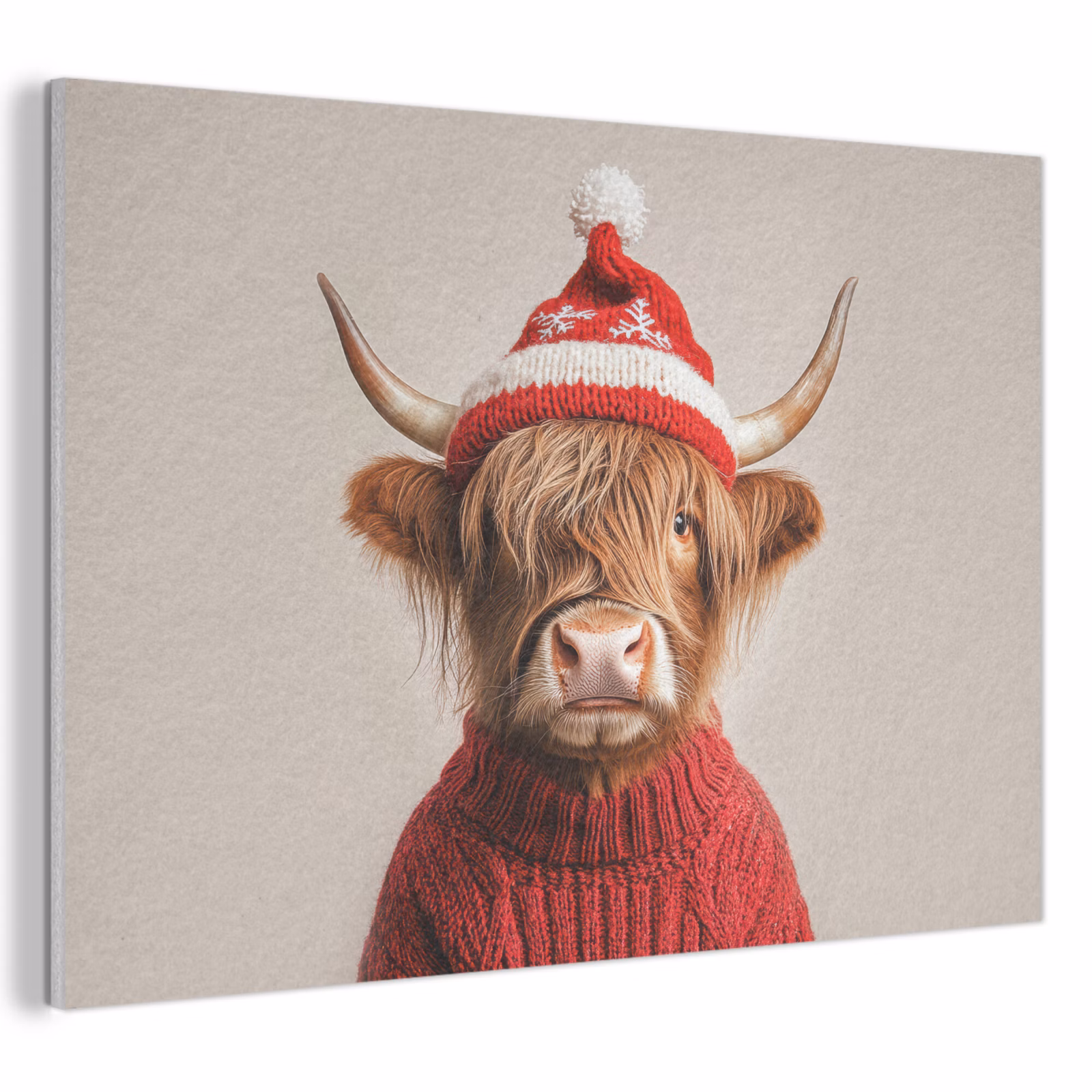 Akoestisch schilderij - Schotse Hooglander - Kerst - Muts - Trui - Winter — 1