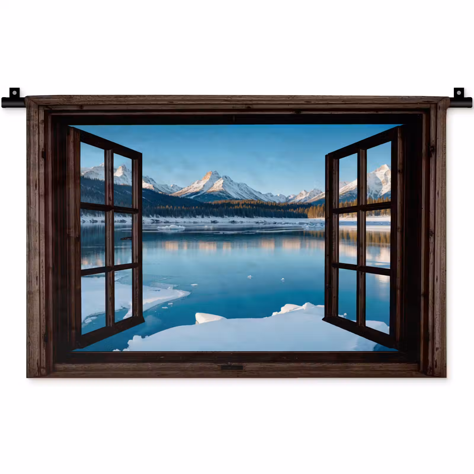 Wandkleed - Doorkijk - Winterlandschap - Meer - Bergen - Uitzicht — 1