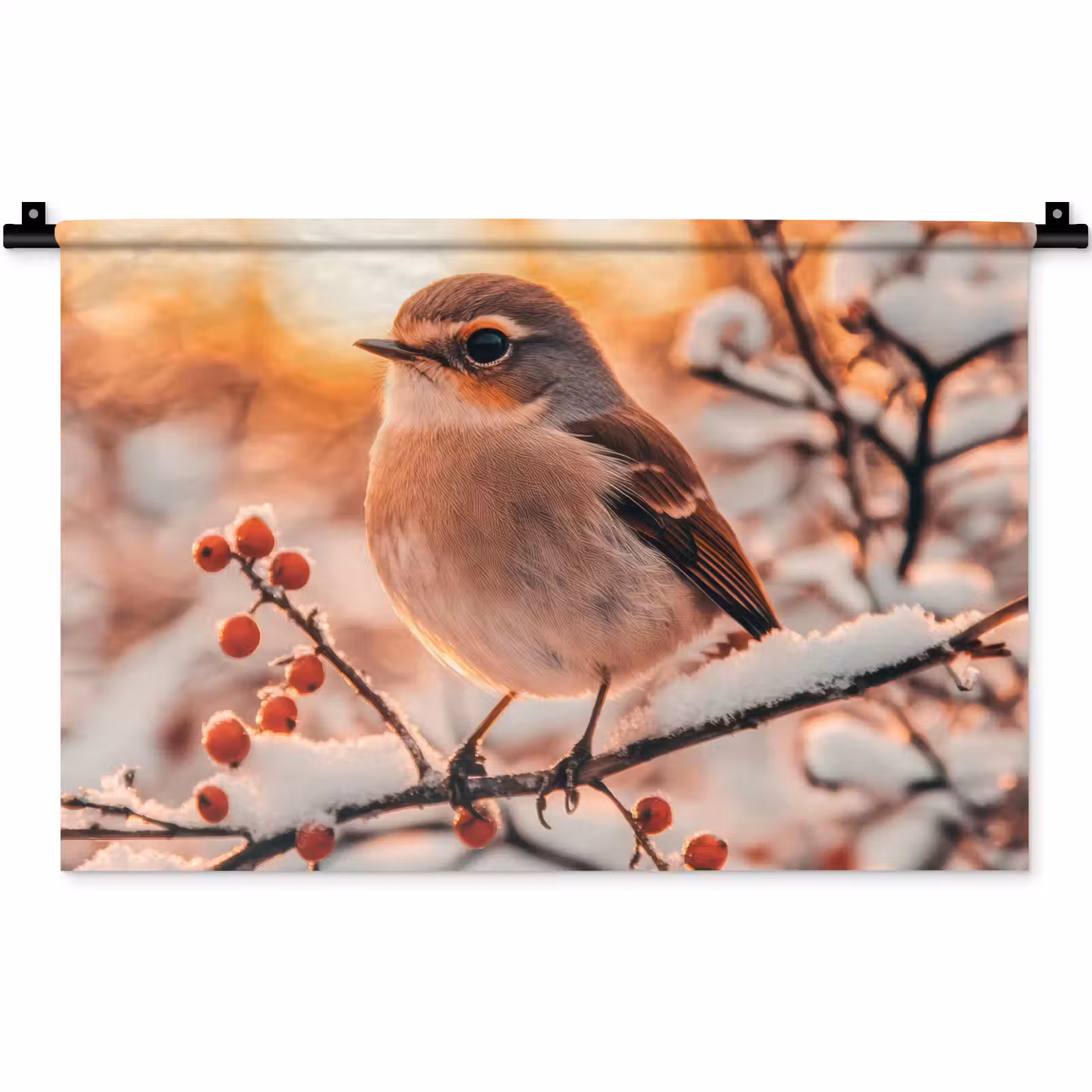 Wandkleed - Vogel - Tak - Winter - Dieren - Sneeuw — 1