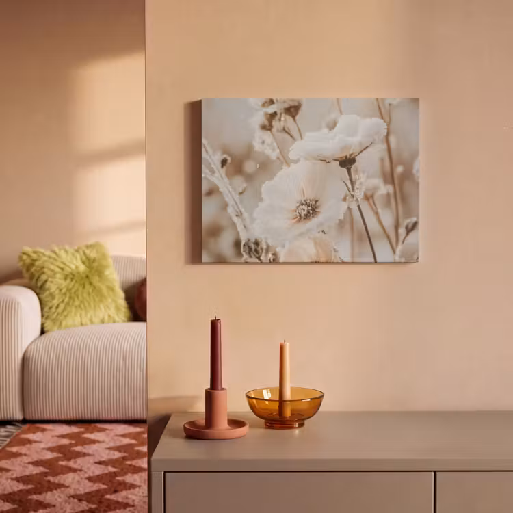 Akoestisch schilderij - Bloemen - Winter - Wit - Sneeuw - Beige — 2
