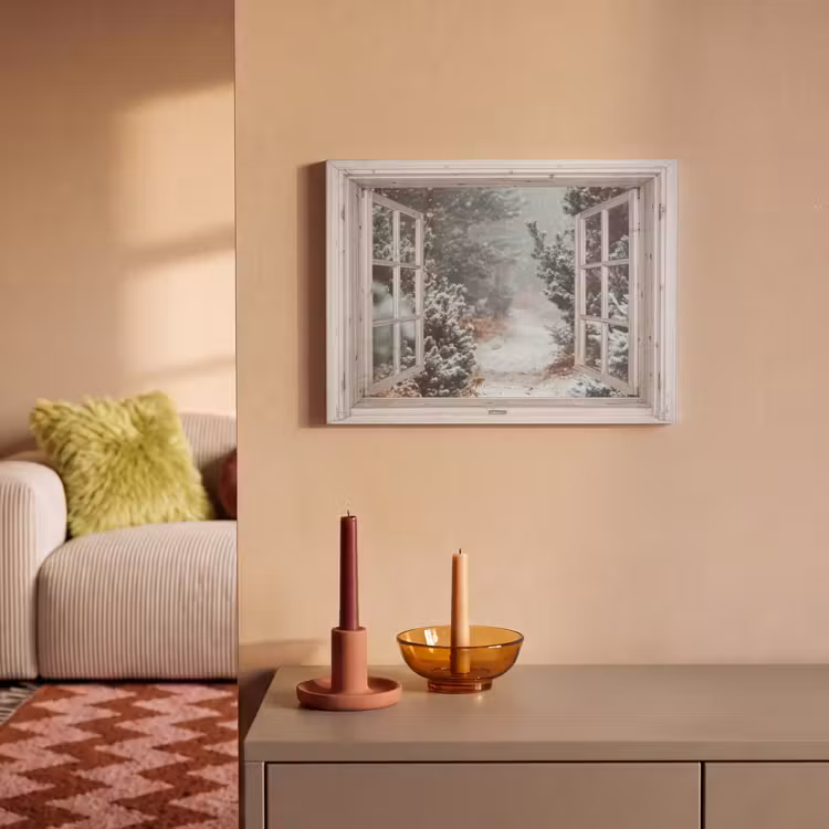 Akoestisch schilderij - Bos - Winter - Bomen - Natuur - Pad - Doorkijk - Wit — 2