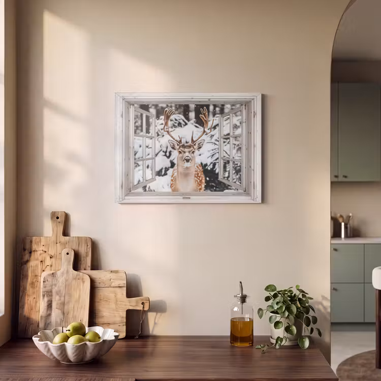 Akoestisch schilderij - Doorkijk - Hert - Sneeuw - Winter - Bos - Dieren - Natuur — 3