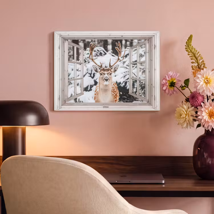 Akoestisch schilderij - Doorkijk - Hert - Sneeuw - Winter - Bos - Dieren - Natuur — 4