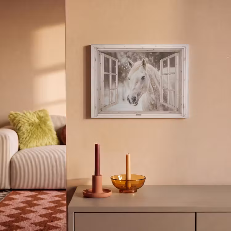 Akoestisch schilderij - Paard - Wit - Winter - Sneeuw - Doorkijk - Dieren — 2