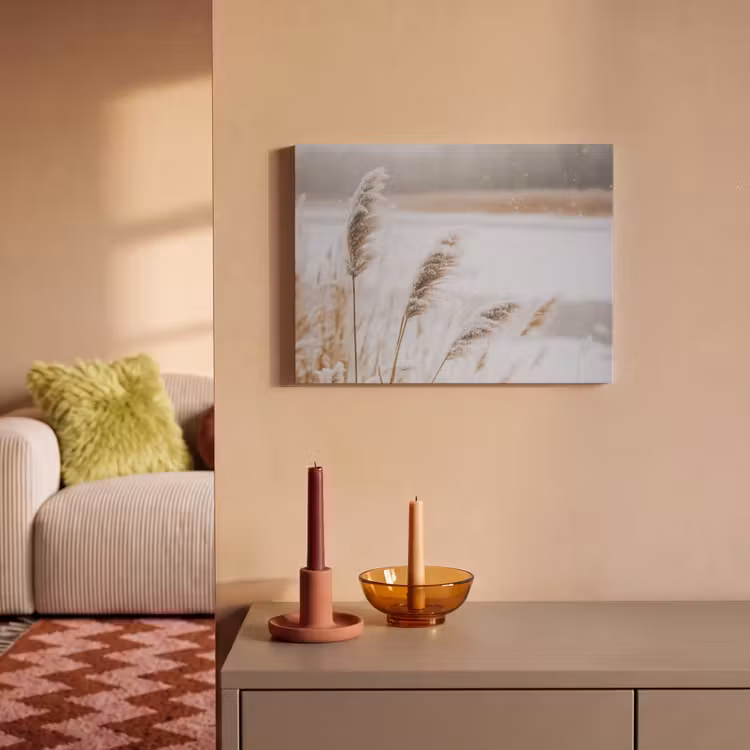 Akoestisch schilderij - Riet - Meer - Winter - Natuur - Sneeuw - Beige — 2