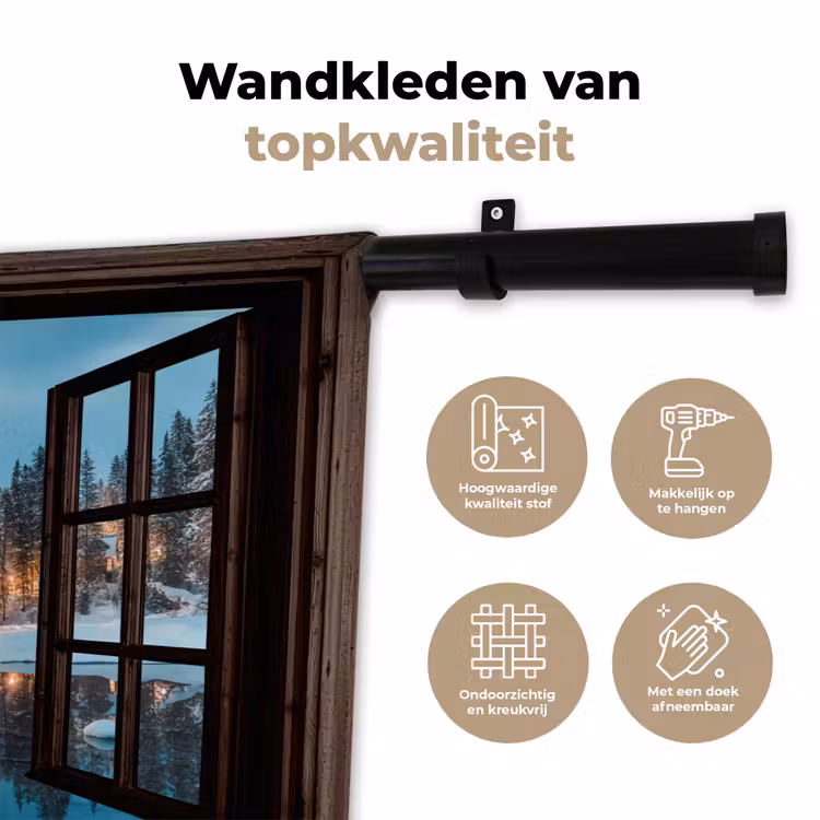 Wandkleed - Doorkijk - Winter - Landschap - Natuur - Huis - Bergen — 3