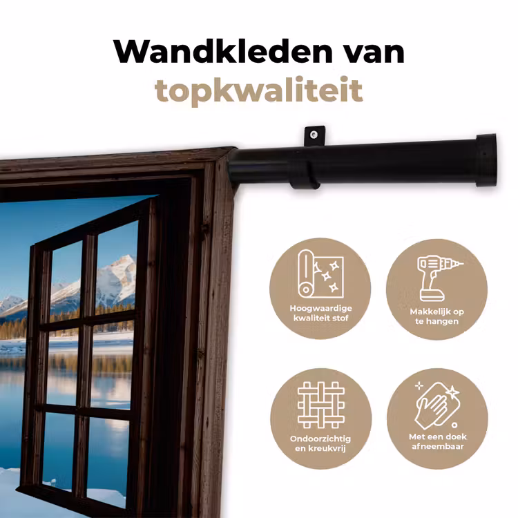 Wandkleed - Doorkijk - Winterlandschap - Meer - Bergen - Uitzicht — 3