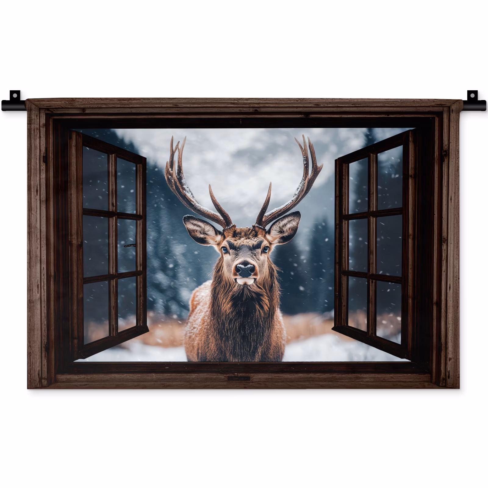 Wandkleed - Doorkijk - Hert - Dieren - Landschap - Winter - Sneeuw - Landelijk — 1