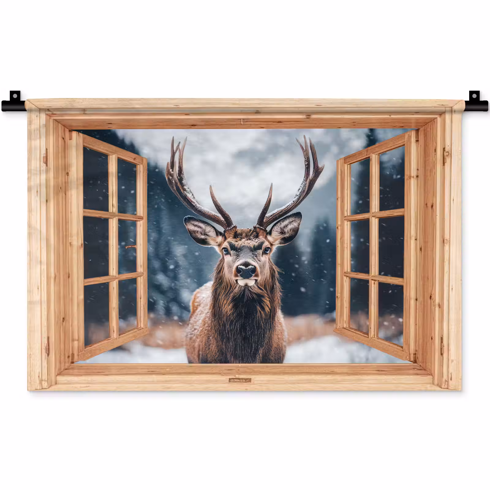 Wandkleed - Doorkijk - Hert - Dieren - Winterlandschap - Sneeuw — 1