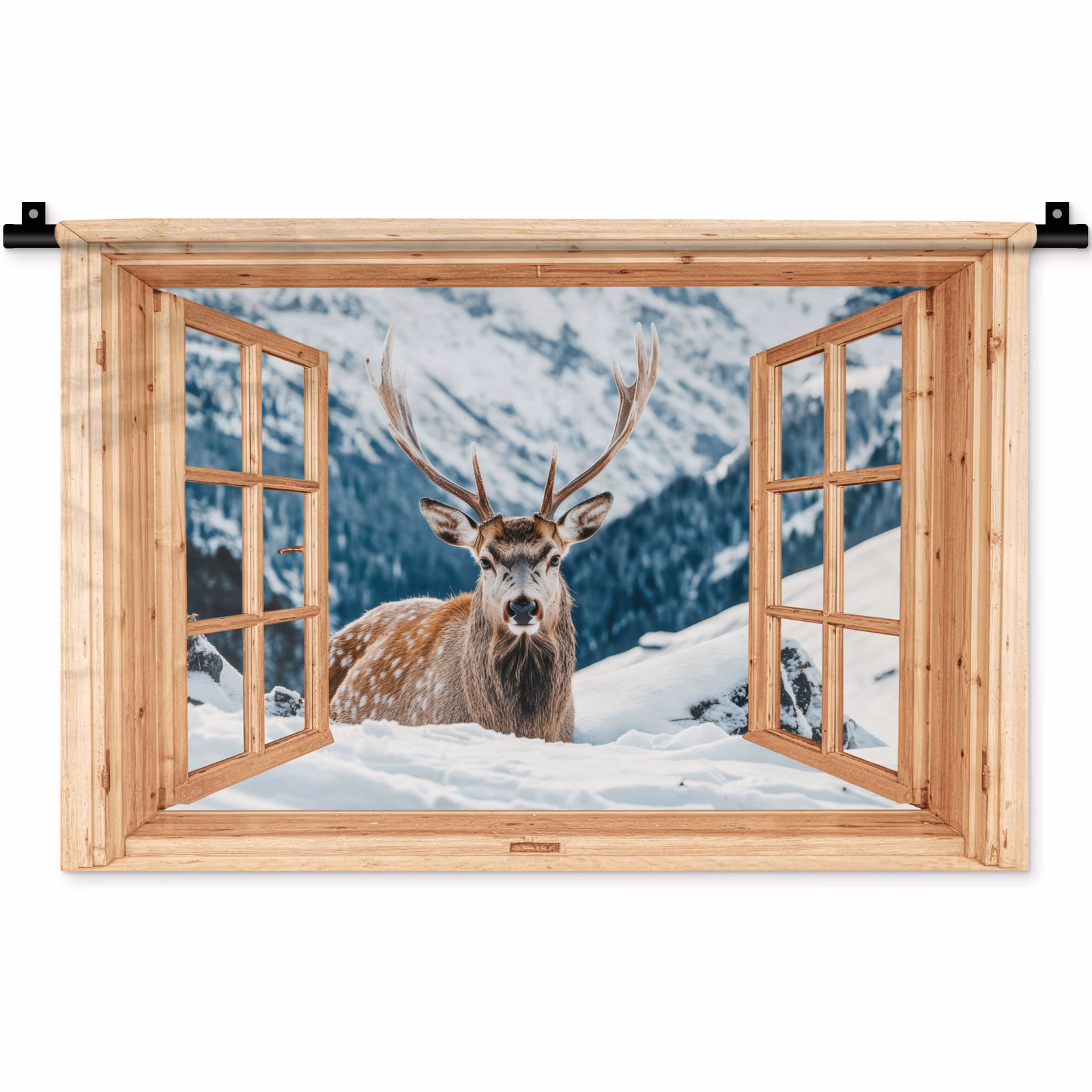 Wandkleed - Doorkijk - Hert - Landschap - Winter - Natuur - Dieren - Bergen — 1