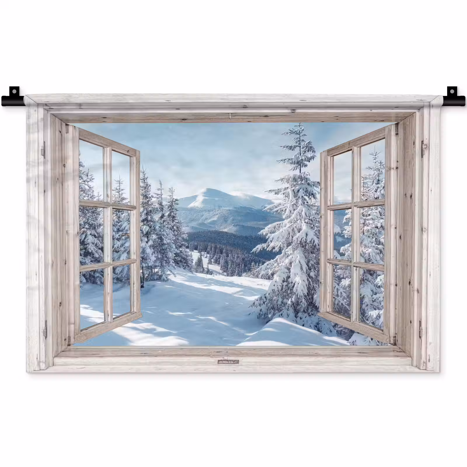 Wandkleed - Doorkijk - Winter - Landschap - Natuur - Berg - Bomen - Wit — 1